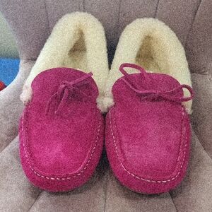 Pink Suede Moccasin Slippers